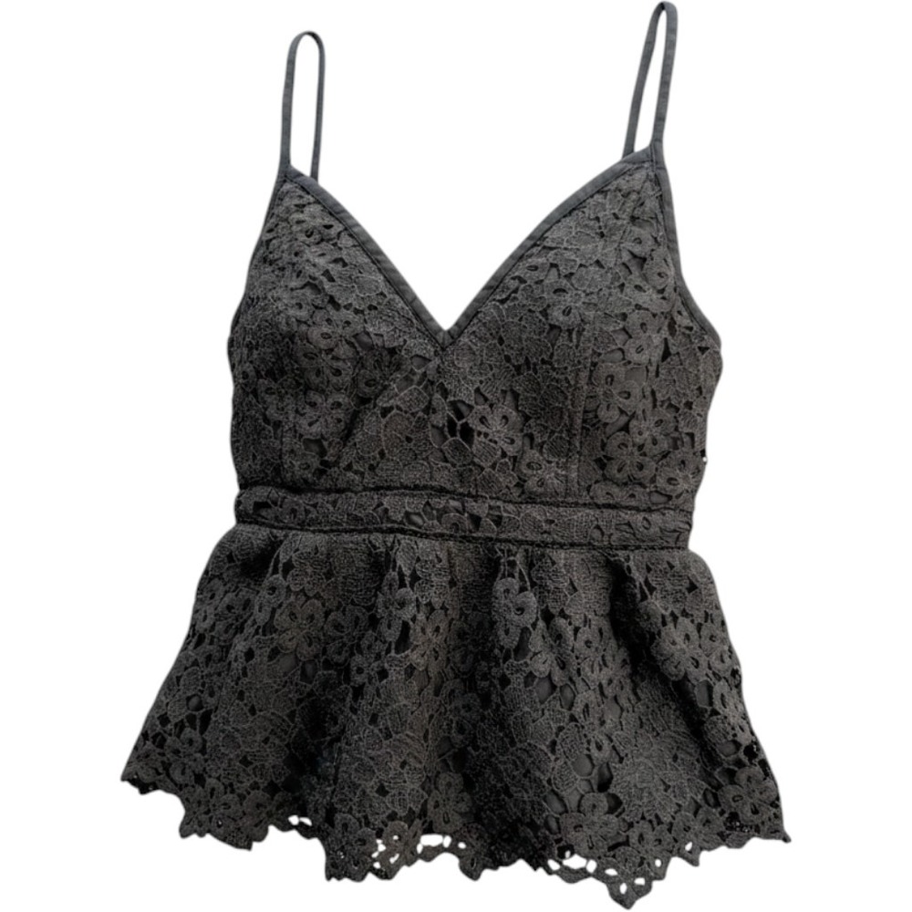 Abercrombie & Fitch Black Floral Lace Peplum Cami V-Neck Going Out Top Size M